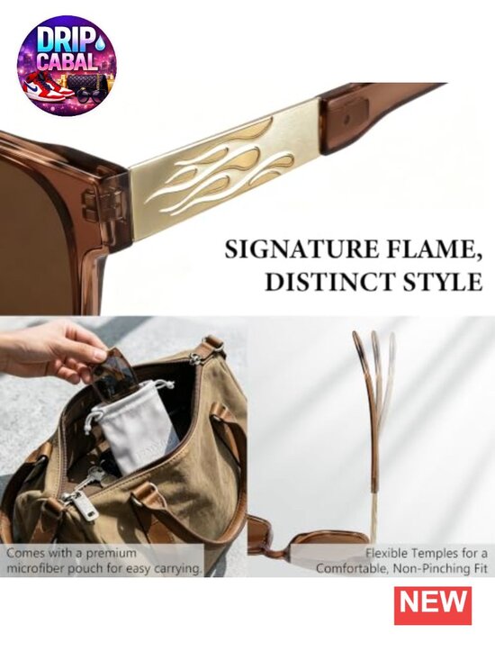 Polarized Square Sunglasses UV400 TR90 Nylon Flame Detail Driving